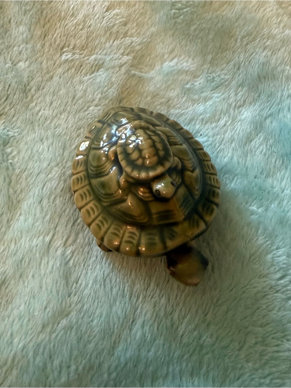 Ceramic Turtle Figurine in Green and Brown